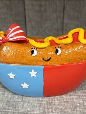 Cute Hot Dog Figurine - Red, Blue, Yellow